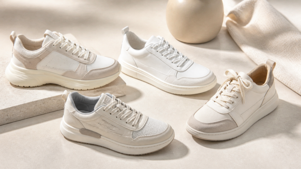 Damessneakers voor brede voeten naast elkaar