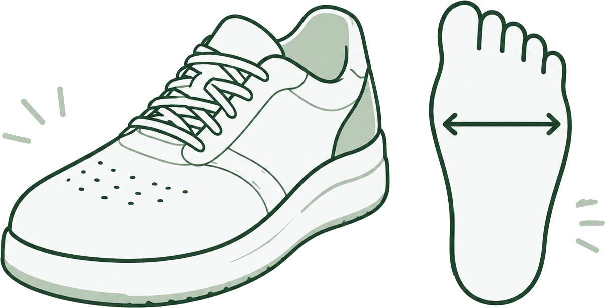 Brede sneaker met ruime teenbox, gemeten op de voorvoet