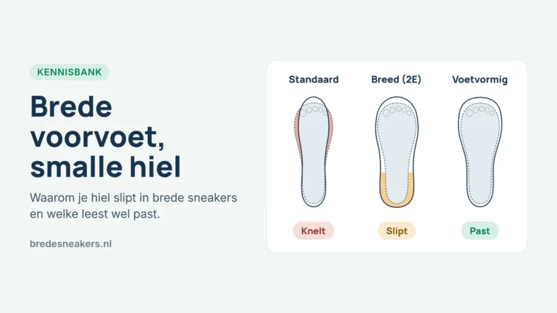 Dezelfde voet in drie sneakers: een standaard leest knelt vooraan, een brede uitvoering laat de hiel slippen, een voetvormige leest past voor en achter