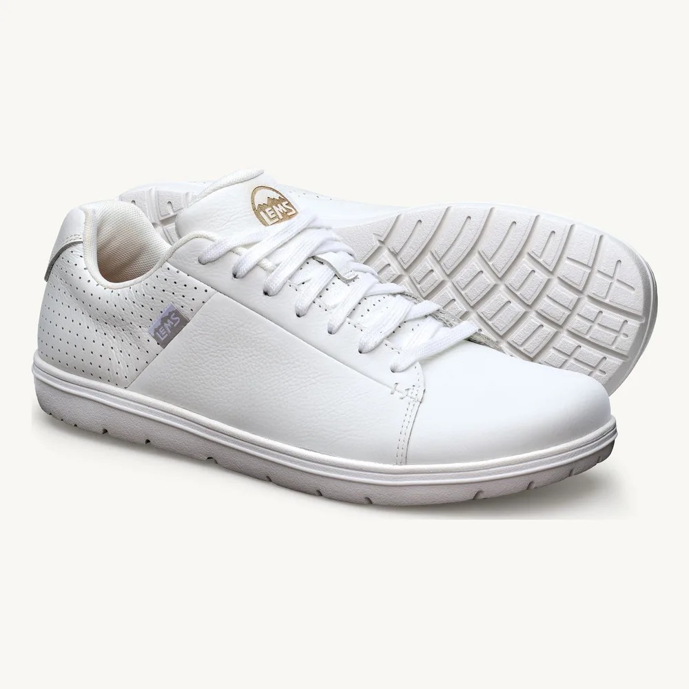 Lems Kourt Whiteout, witte court sneaker met brede teenbox